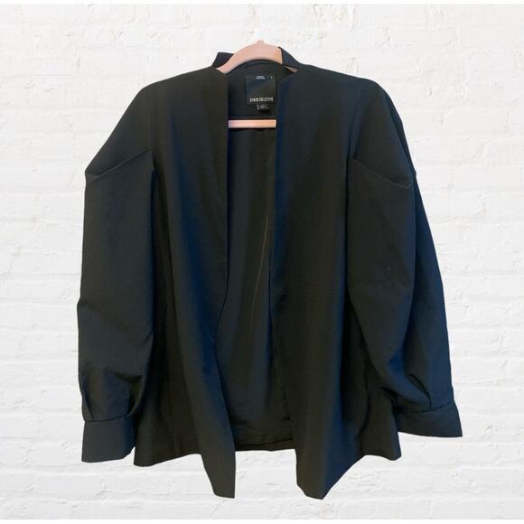 C/MEO Collective black blazer jacket with structured pleated sleeves